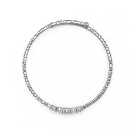 SILVER RHINESTONE CRYSTAL MEMORY WIRE BRACELET#83828CR-S(R-LINE)