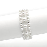 SILVER WHITE PEARL AND CRYSTAL MEMORY WIRE STRETCH BRACELET# 83831WH-S