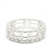SILVER WHITE PEARL AND CRYSTAL MEMORY WIRE STRETCH BRACELET# 83831WH-S