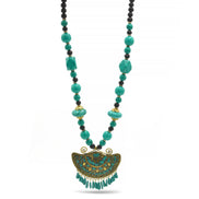 TURQUOISE AND BLACK BEAD GOLD TURQUOISE PENDANT NECKLACE #FWNK-2202-100