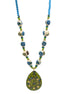 GREEN AND BLUE CERAMIC BEADS WITH GOLD OVAL PENDANT NECKLACE #FWNK-2202-101