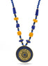 BLUE & AMBER BEADS WITH ROUND GOLD PENDANT NECKLACE #FWNK-2202-102