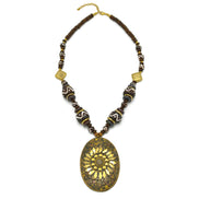 Brown & Gold Beads With Oval Gold Pendant Necklace #FWNK-2202-104
