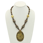 Brown & Gold Beads With Oval Gold Pendant Necklace #FWNK-2202-104