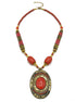 CORAL & CREAM BEADS WITH OVAL GOLD CORAL PENDANT NECKLACE #FWNK-2202-107