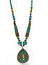 TURQUOISE BEADS WITH TEARDROP GOLD PENDANT NECKLACE FWNK-2202-108