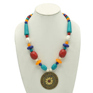 MULTI-COLOR BEAD GOLD PENDANT NECKLACE #FWNK-2202-109