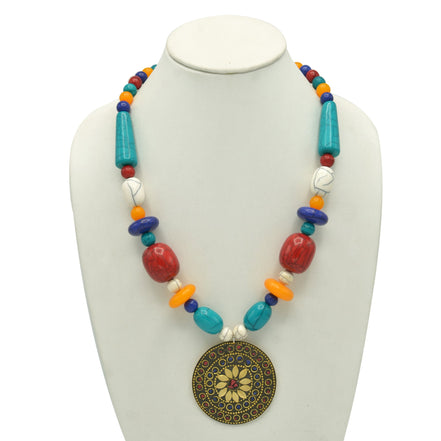 MULTI-COLOR BEAD GOLD PENDANT NECKLACE #FWNK-2202-109