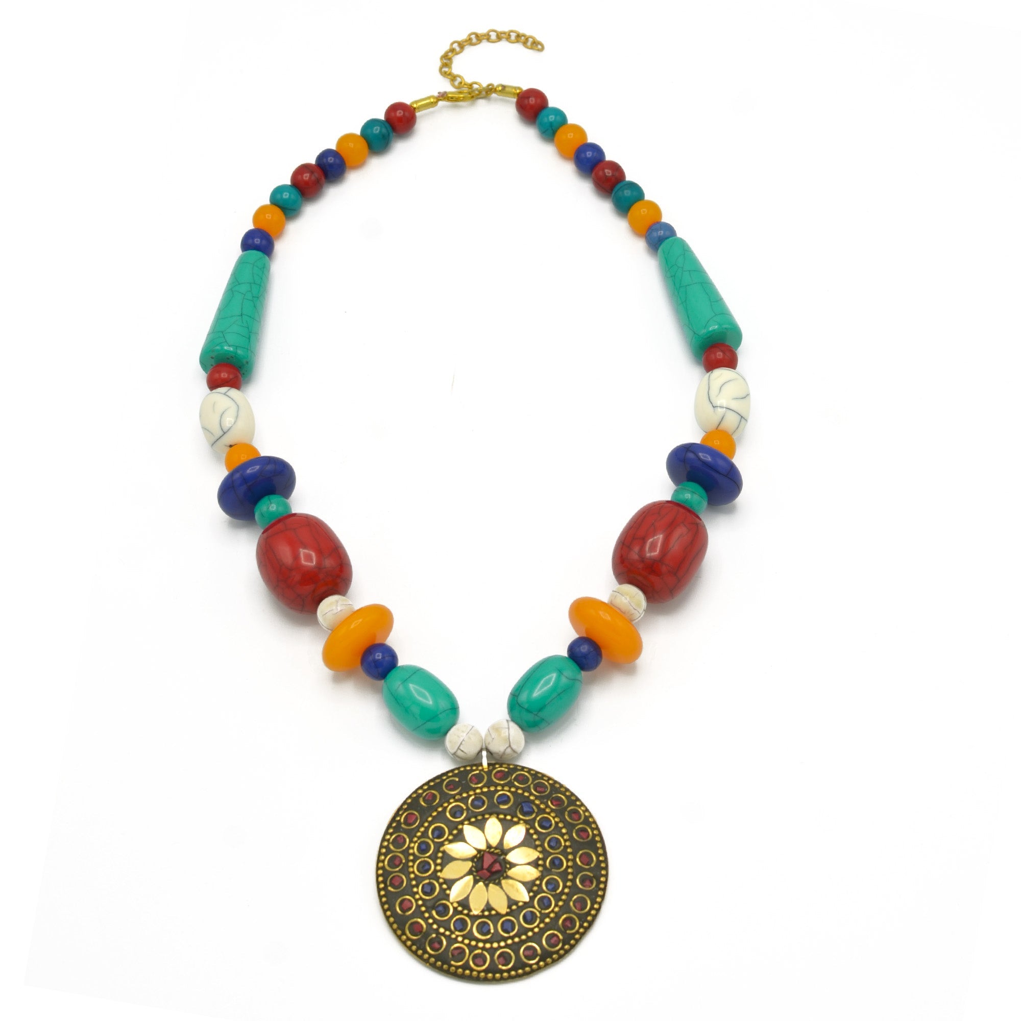 MULTI-COLOR BEAD GOLD PENDANT NECKLACE #FWNK-2202-109