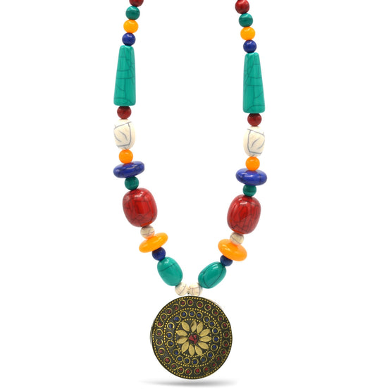 MULTI-COLOR BEAD GOLD PENDANT NECKLACE #FWNK-2202-109