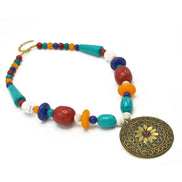MULTI-COLOR BEAD GOLD PENDANT NECKLACE #FWNK-2202-109