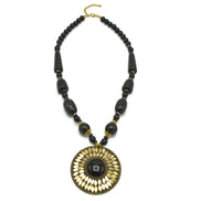 BLACK BEADS WITH ROUND GOLD PENDANT NECKLACE #FWNK-2202-110