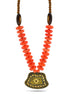 ORANGE & BROWN BEADS WITH  GOLD PENDANT NECKLACE #FWNK-2202-111