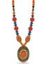 Orange & Purple Beads with Oval Gold Pendant and Orange Stone Necklace#FWNK-2202-112