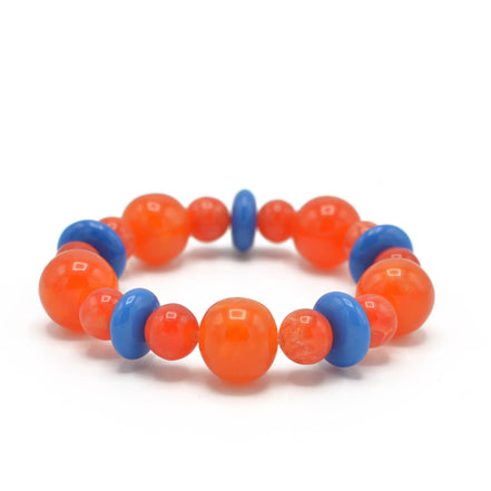 ORANGE & BLUE BEADS MEMORY WIRE STRETCH BRACELET #FWNK-2202-112-BRC