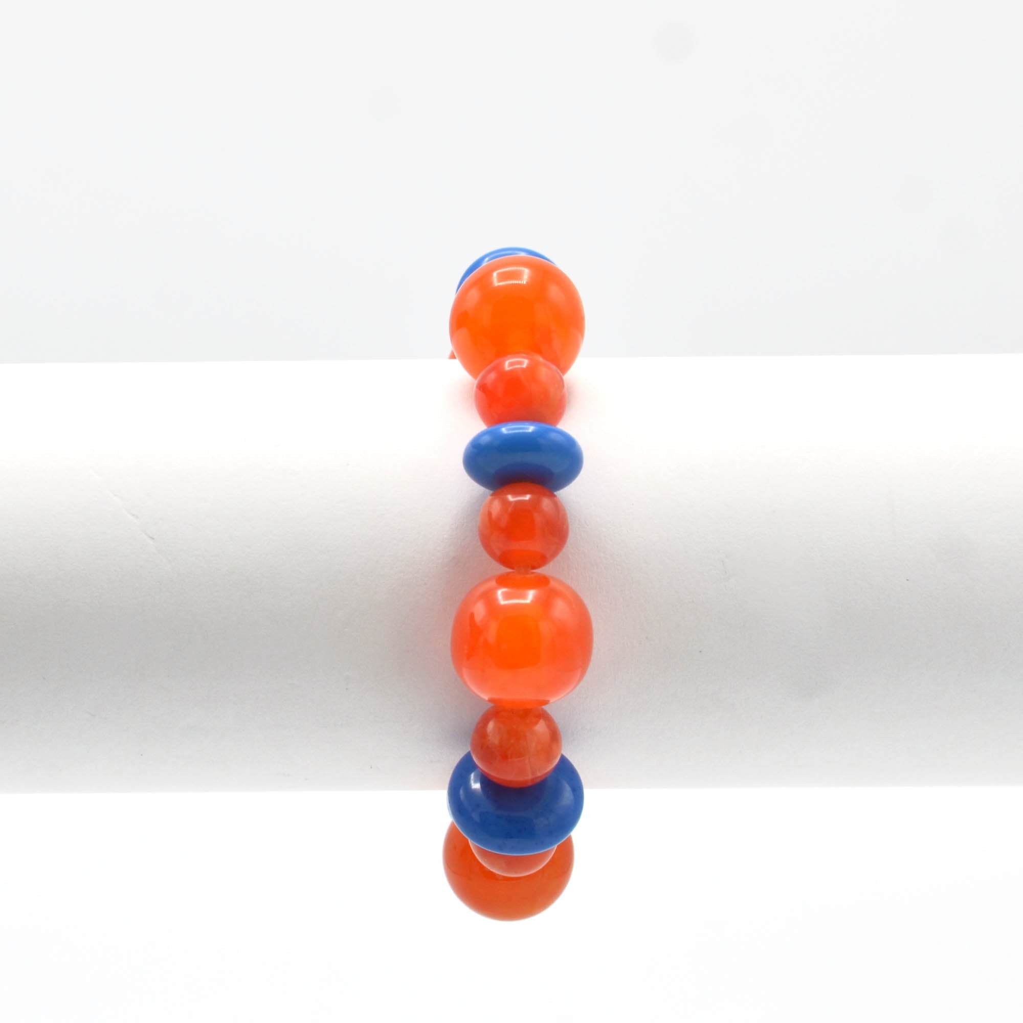 ORANGE & BLUE BEADS MEMORY WIRE STRETCH BRACELET #FWNK-2202-112-BRC