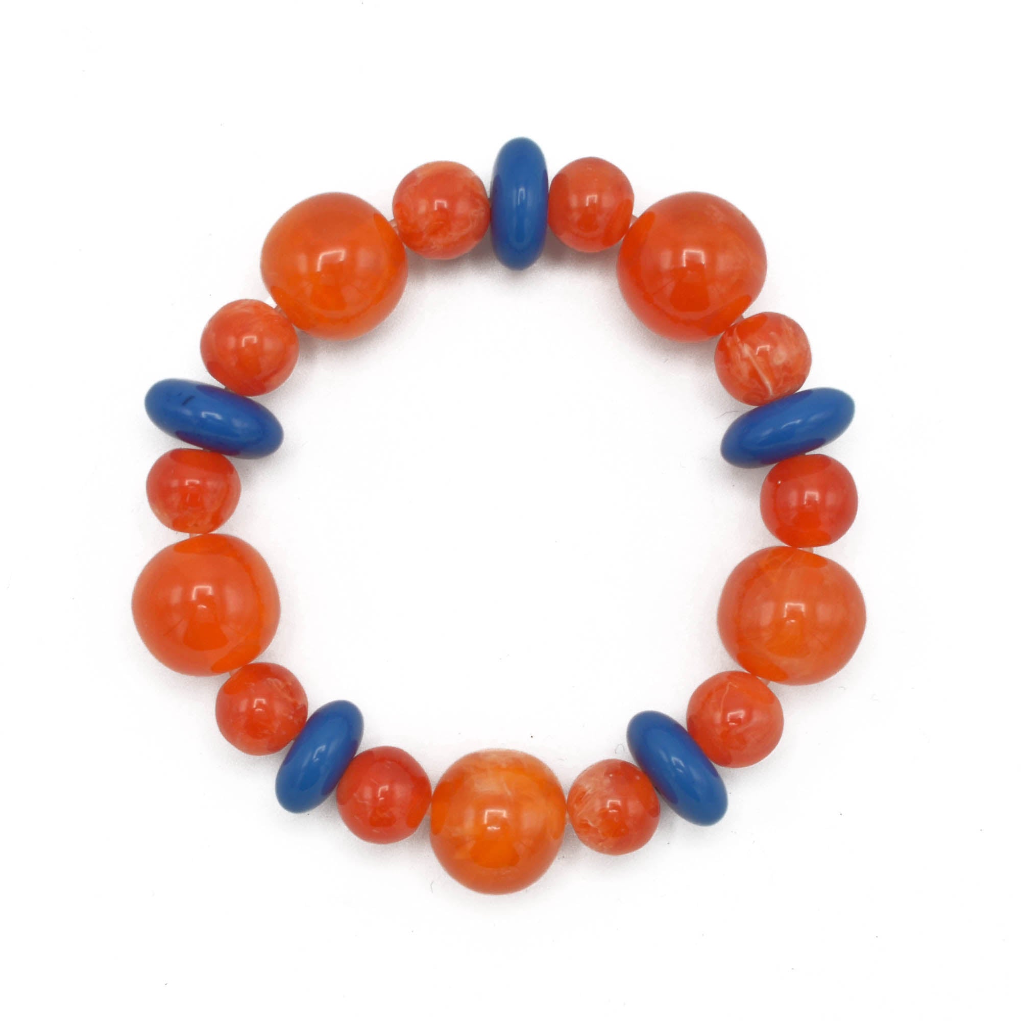 ORANGE & BLUE BEADS MEMORY WIRE STRETCH BRACELET #FWNK-2202-112-BRC
