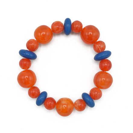 ORANGE & BLUE BEADS MEMORY WIRE STRETCH BRACELET #FWNK-2202-112-BRC