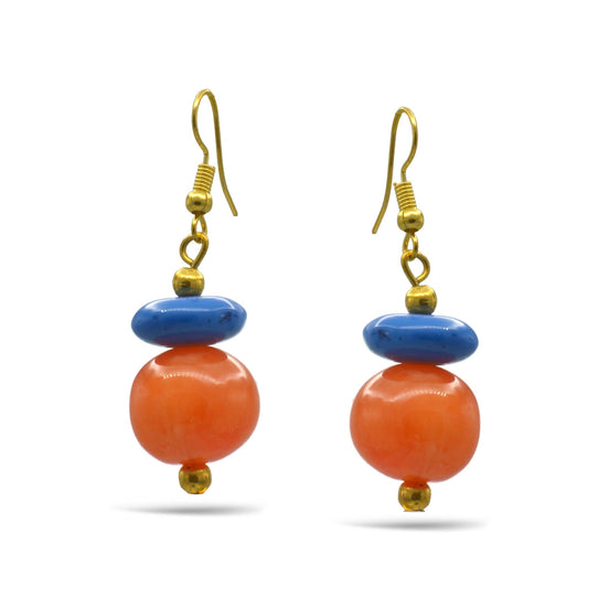 Orange & Blue Beads Drop Earrings #FWNK-2202-112-ER