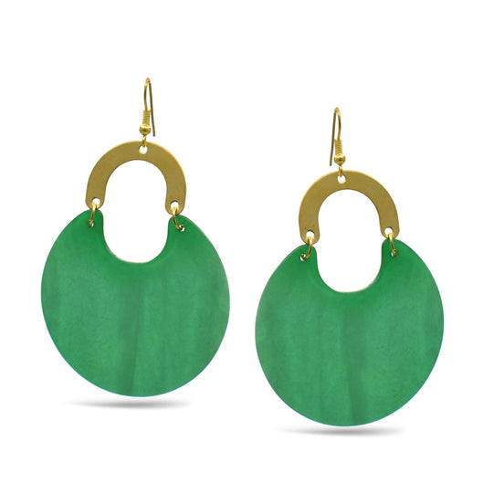 GOLD GREEN MARBLED RESIN DROP EARRINGS #FWNK-2202-113