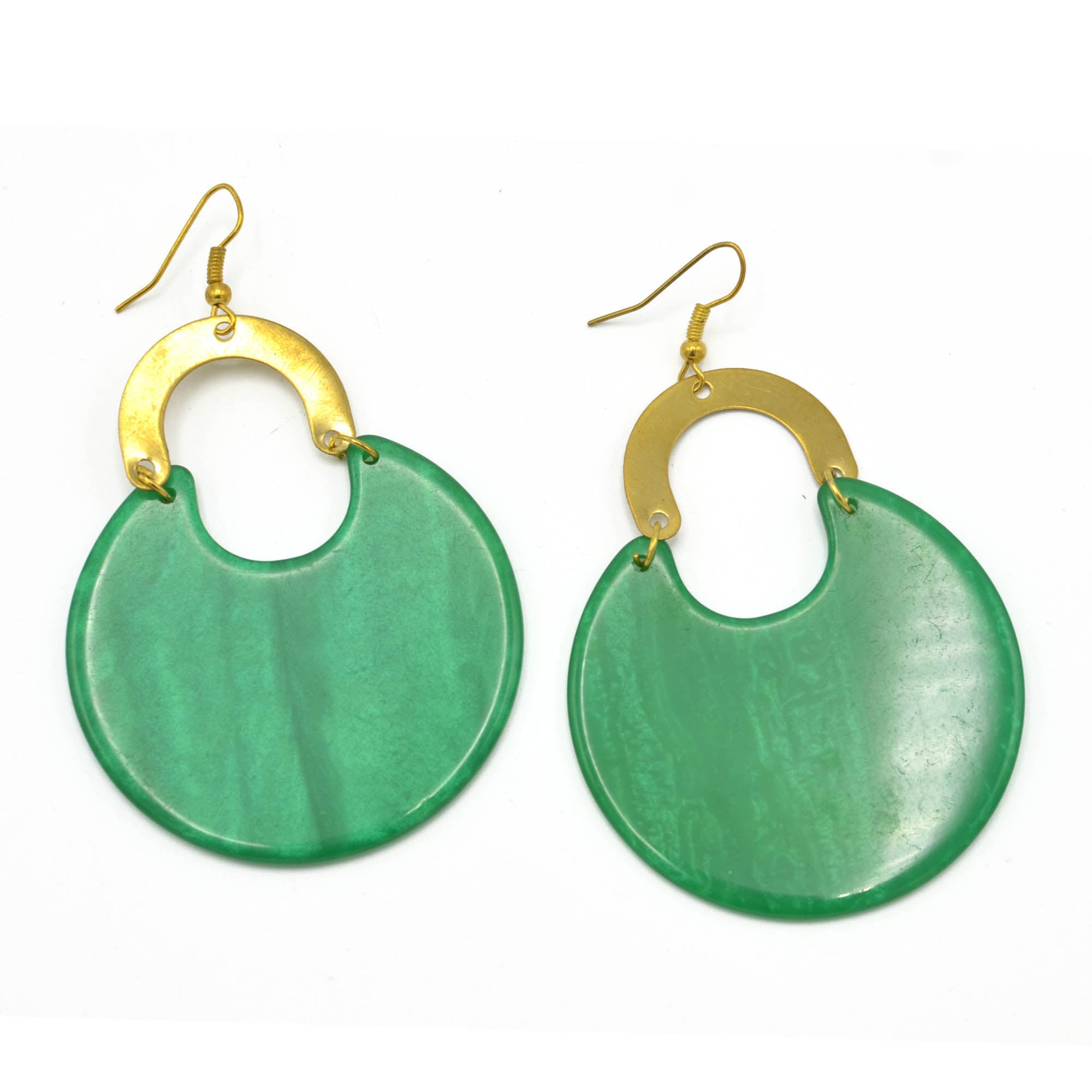 GOLD GREEN MARBLED RESIN DROP EARRINGS #FWNK-2202-113