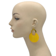 GOLD YELLOW MARBLED RESIN DROP EARRINGS #FWNK-2202-114