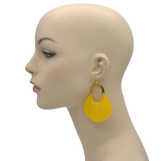 Gold Yellow Marbled Resin Drop Earrings #FWNK-2202-116B(RD17)