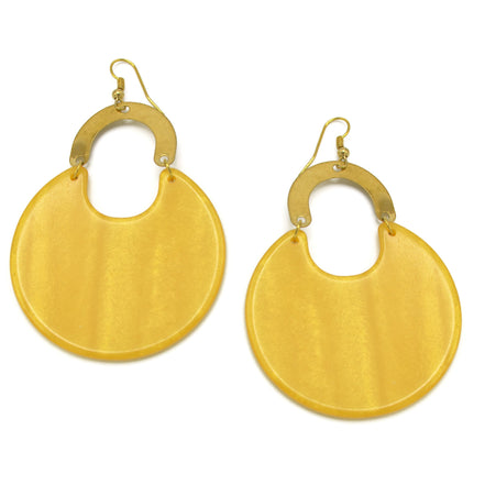 Gold Yellow Marbled Resin Drop Earrings #FWNK-2202-116B(RD17)