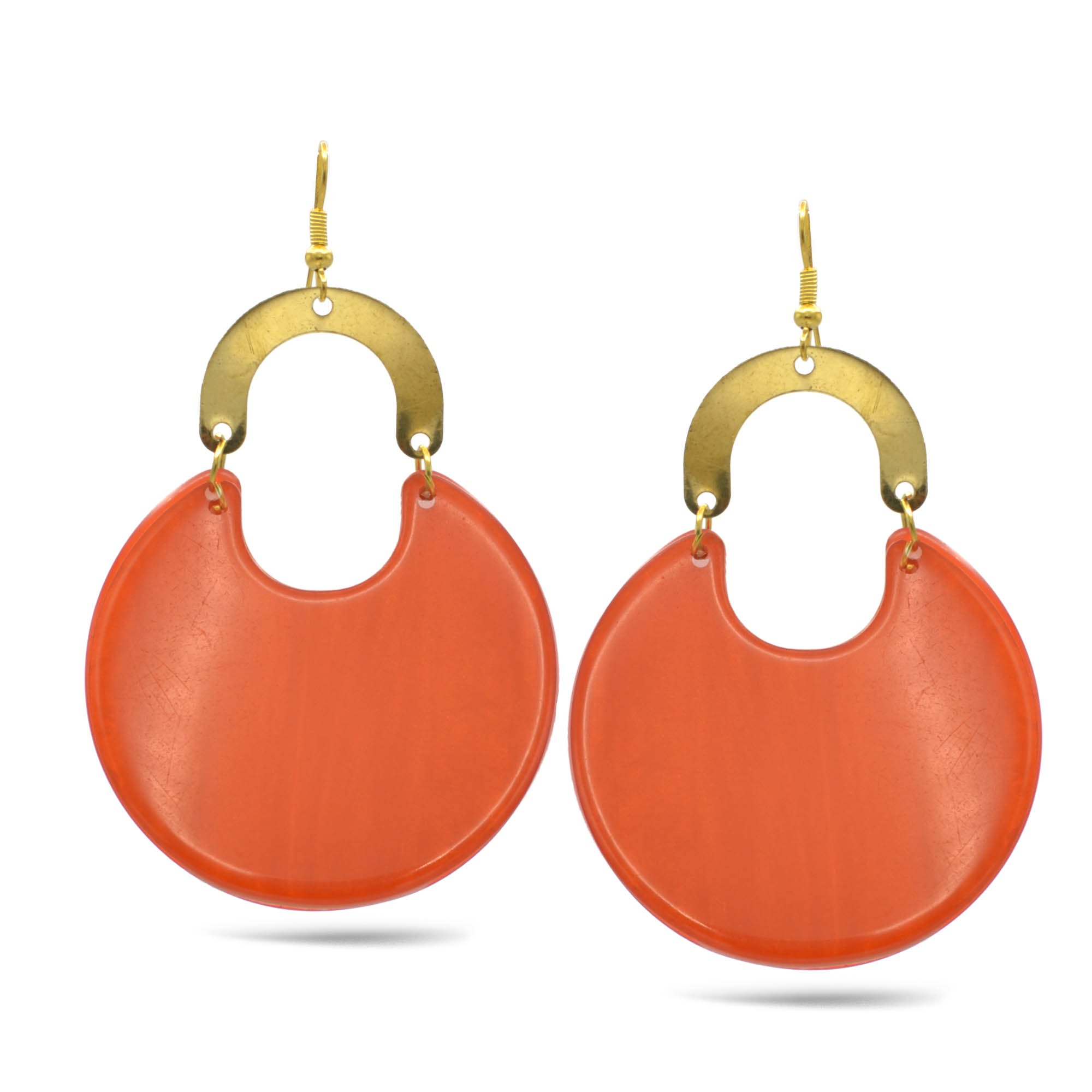 GOLD DARK ORANGE MARBLED RESIN DROP EARRINGS #FWNK-2202-115