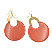 GOLD DARK ORANGE MARBLED RESIN DROP EARRINGS #FWNK-2202-115