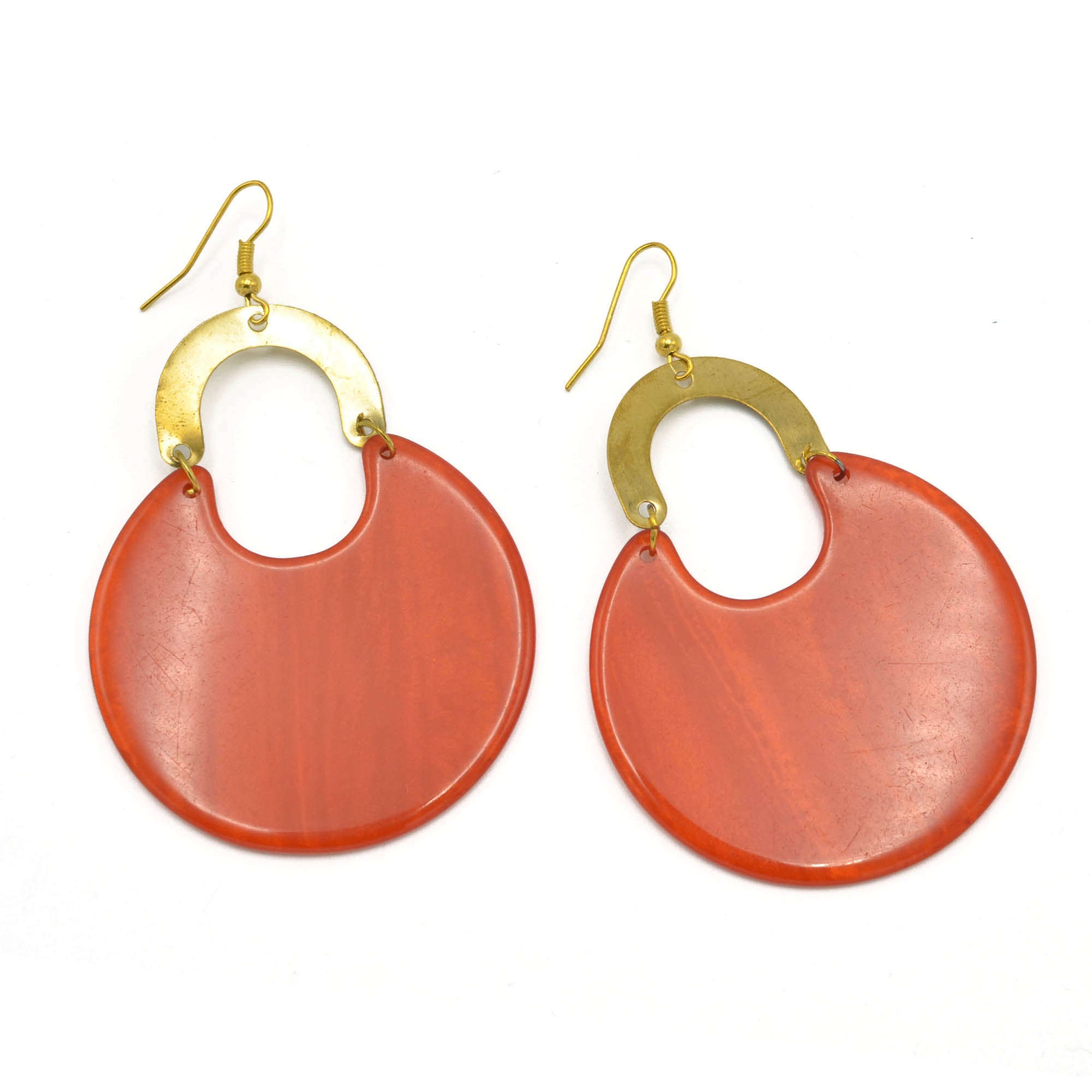 GOLD DARK ORANGE MARBLED RESIN DROP EARRINGS #FWNK-2202-115