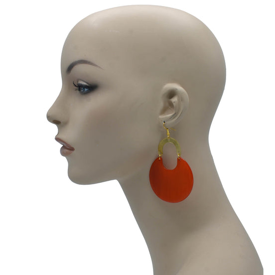 GOLD DARK ORANGE MARBLED RESIN DROP EARRINGS #FWNK-2202-115