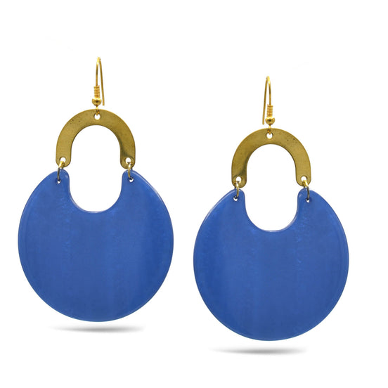 GOLD BLUE MARBLED RESIN DROP EARRINGS #FWNK-2202-116A(OG20)