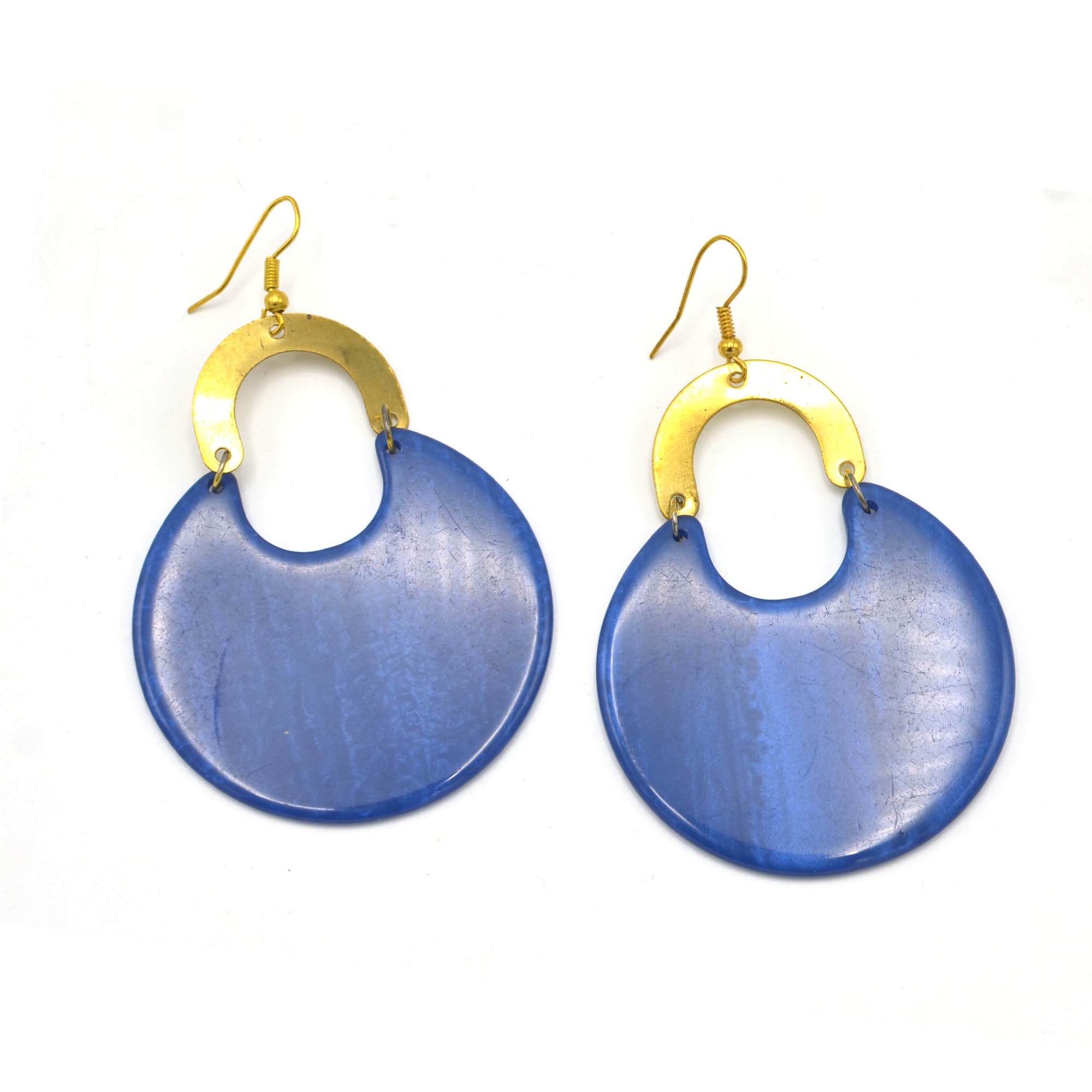 GOLD BLUE MARBLED RESIN DROP EARRINGS #FWNK-2202-116A(OG20)