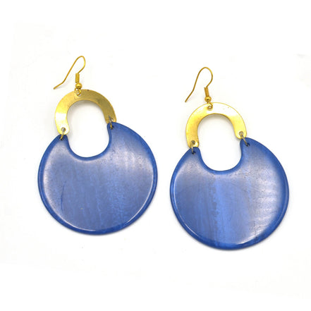 GOLD BLUE MARBLED RESIN DROP EARRINGS #FWNK-2202-116A(OG20)