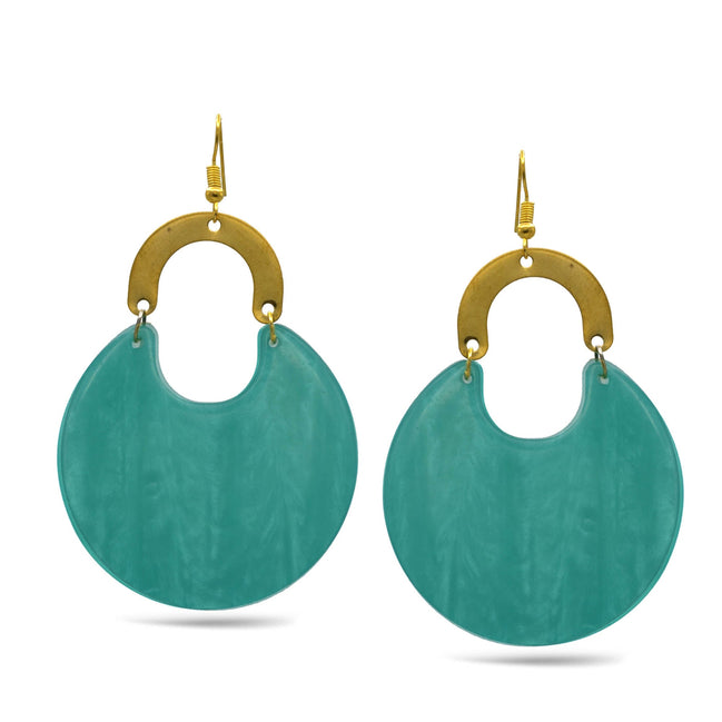 GOLD TURQUOISE MARBLED RESIN DROP EARRINGS #FWNK-2202-117