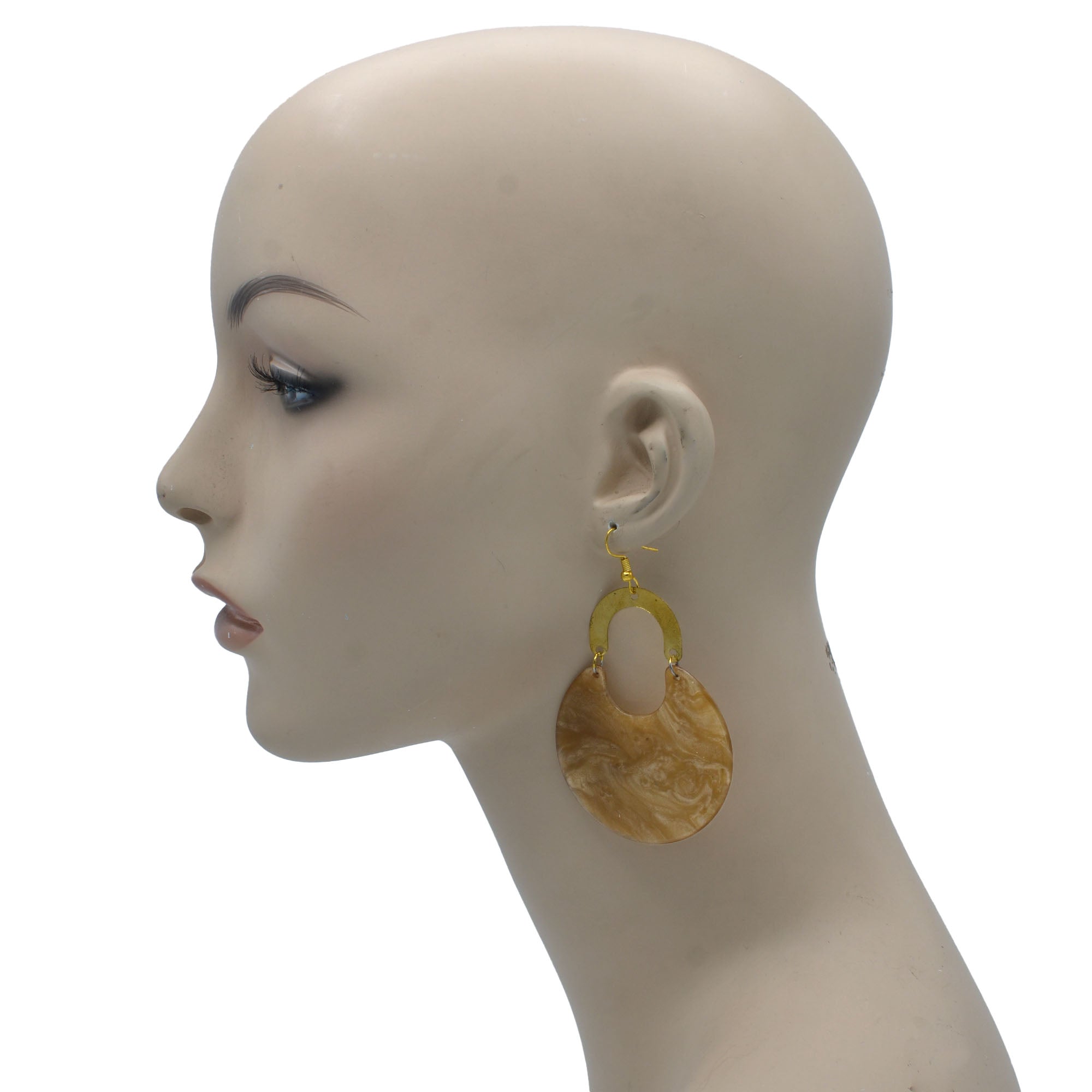 GOLD OFF-WHITE MARBLED RESIN DROP EARRINGS #FWNK-2202-118