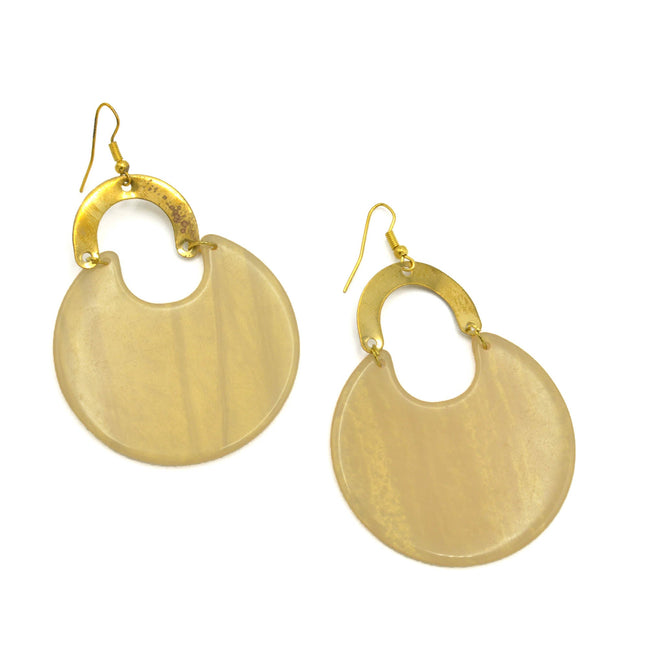GOLD OFF-WHITE MARBLED RESIN DROP EARRINGS #FWNK-2202-118