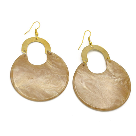 GOLD OFF-WHITE MARBLED RESIN DROP EARRINGS #FWNK-2202-118