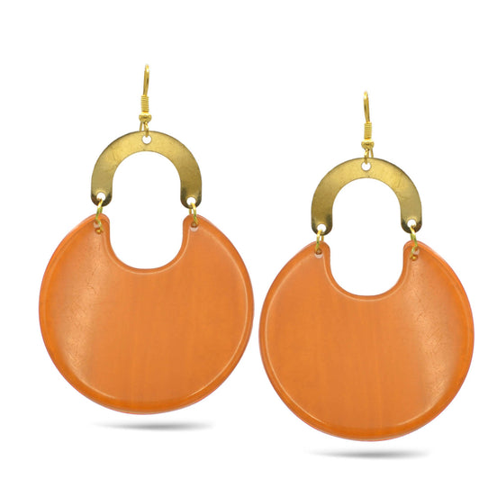 Gold Orange Marbled Resin Drop Earrings #FWNK-2202-116OPT1(OF21)