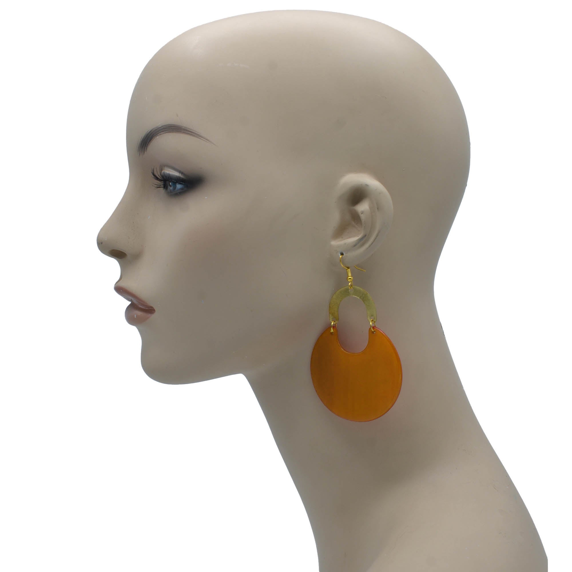 Gold Orange Marbled Resin Drop Earrings #FWNK-2202-116OPT1(OF21)