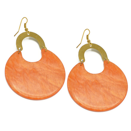Gold Orange Marbled Resin Drop Earrings #FWNK-2202-116OPT1(OF21)