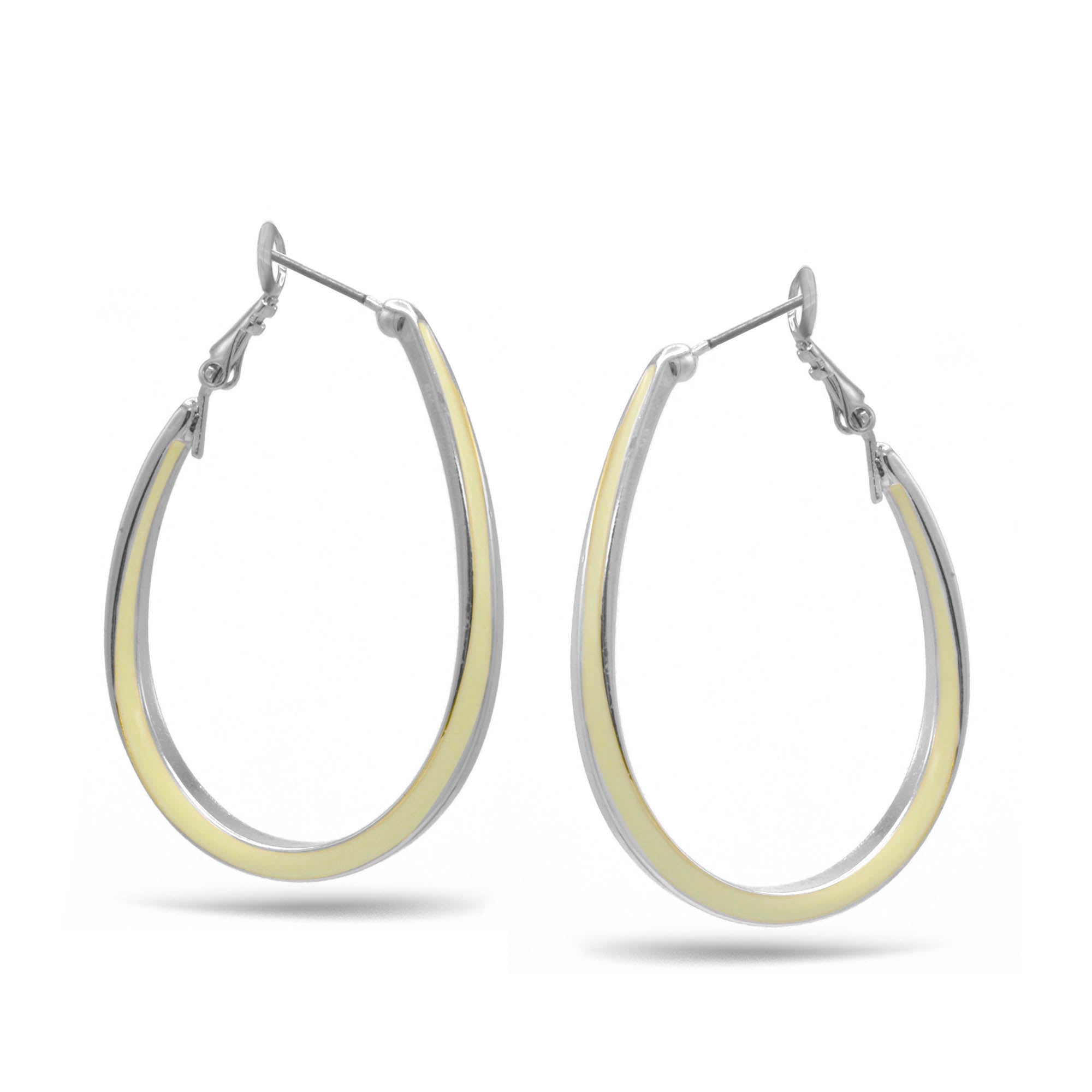 SILVER AND CREAM EPOXY OVAL EARRINGS #HNE90728SL (GE7)