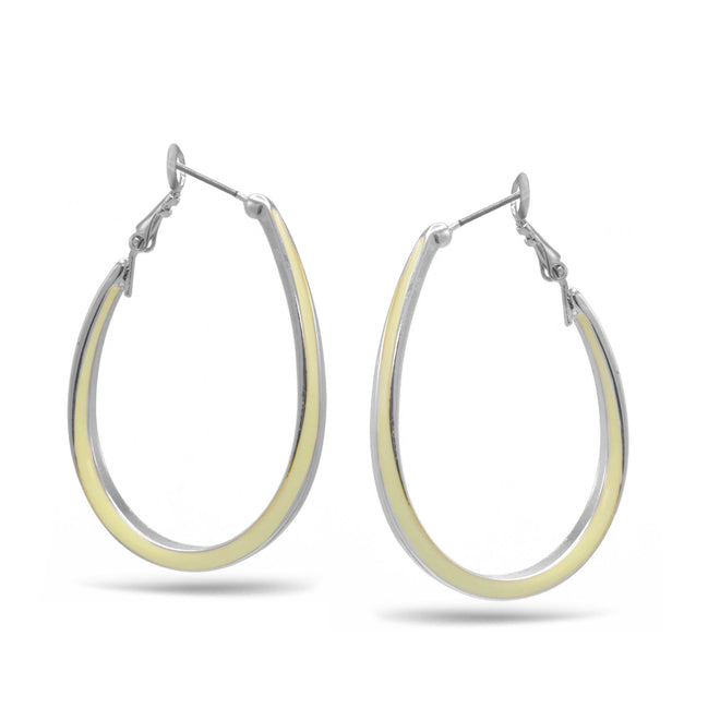SILVER AND CREAM EPOXY OVAL EARRINGS #HNE90728SL (GE7)