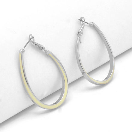 SILVER AND CREAM EPOXY OVAL EARRINGS #HNE90728SL