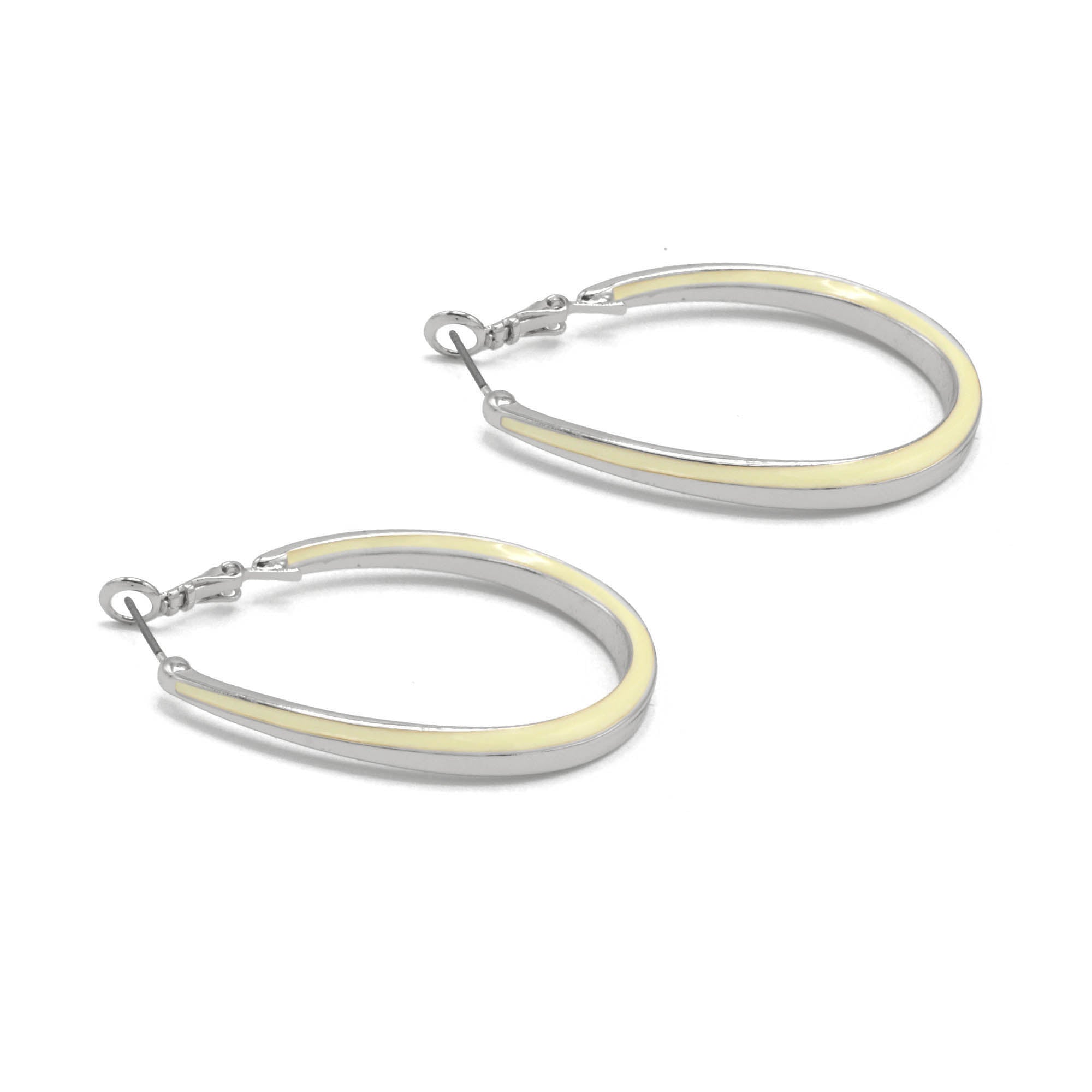 SILVER AND CREAM EPOXY OVAL EARRINGS #HNE90728SL (GE7)