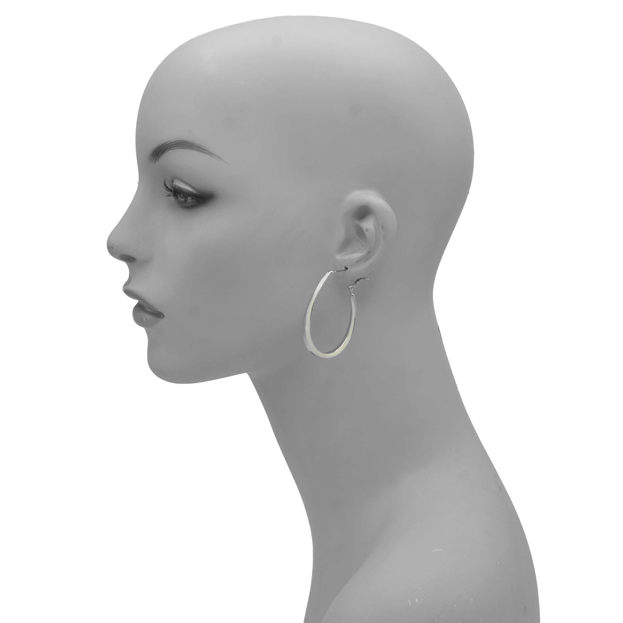 SILVER AND CREAM EPOXY OVAL EARRINGS #HNE90728SL (GE7)