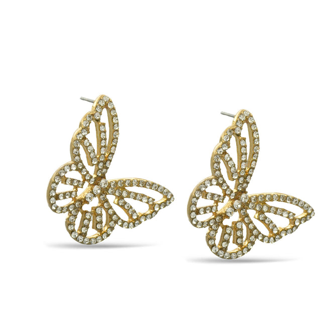 GOLD CRYSTAL BUTTERFLY EARRINGS #HNE90729GD (GE6)