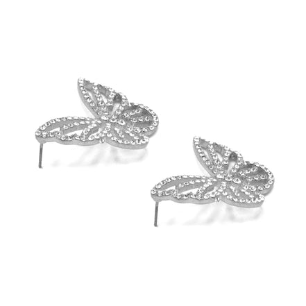 SILVER CRYSTAL BUTTERFLY EARRINGS #HNE90729SL (GE6)