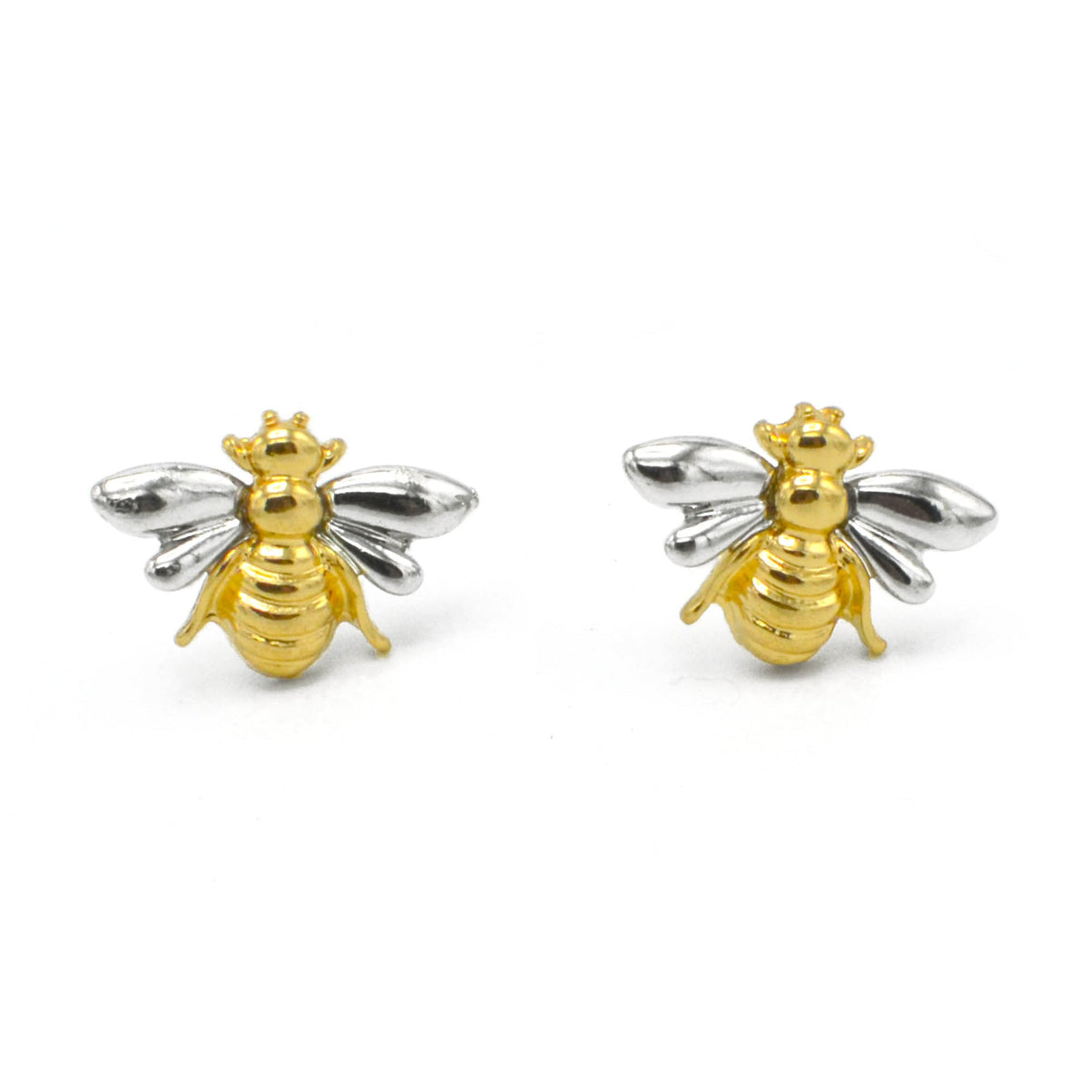 TWO-TONE BEE STUD EARRINGS#HNE90731(SE16)